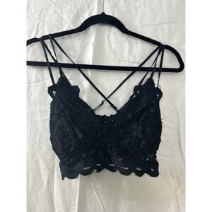 Anemone Womens Black Lace Padded Wireless Crossback Bralette Size S‎ Festival